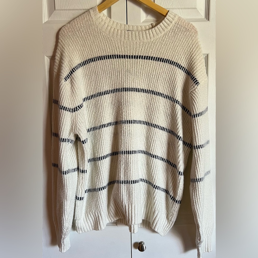 Bluenotes Cream Crewneck Sweater with Navy Stripes